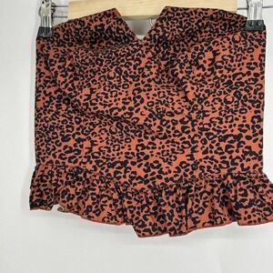 Urban Outfitters Leopard Print Strapless Crop Top Ruffle Trim Smocked Size S